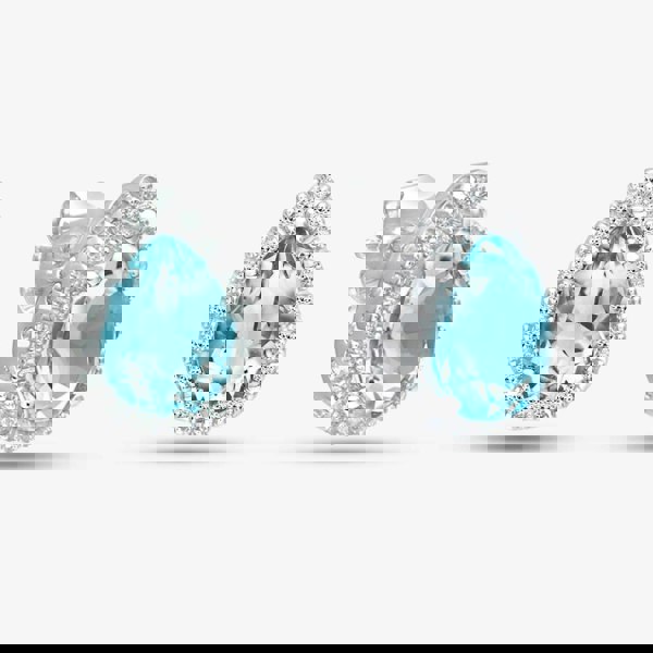 T. H. Baker 9ct White Gold Pear Shaped Blue Topaz & 0.13ct Diamond Halo Stud Earrings PE03553W BT