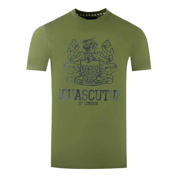 Aquascutum Large Bold London Aldis Brand Logo T-Shirt - Army Green