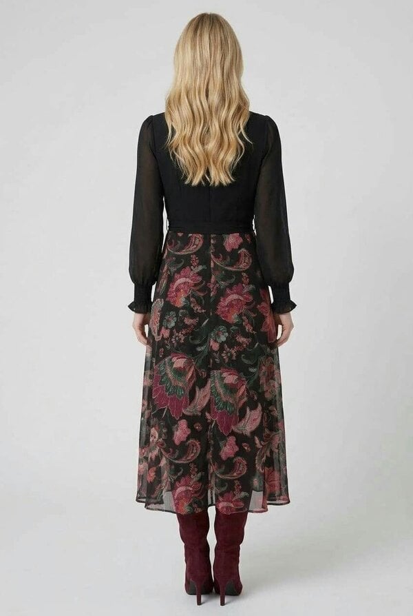 Izabel London Printed Semi Sheer Tie Waist Midi Dress
