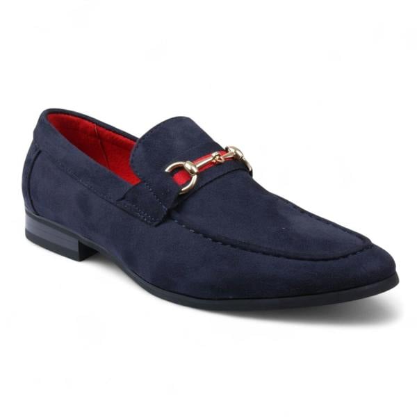 Dolcetto Men's Suede Loafers with Gold Buckle Slip-On Dress Shoes