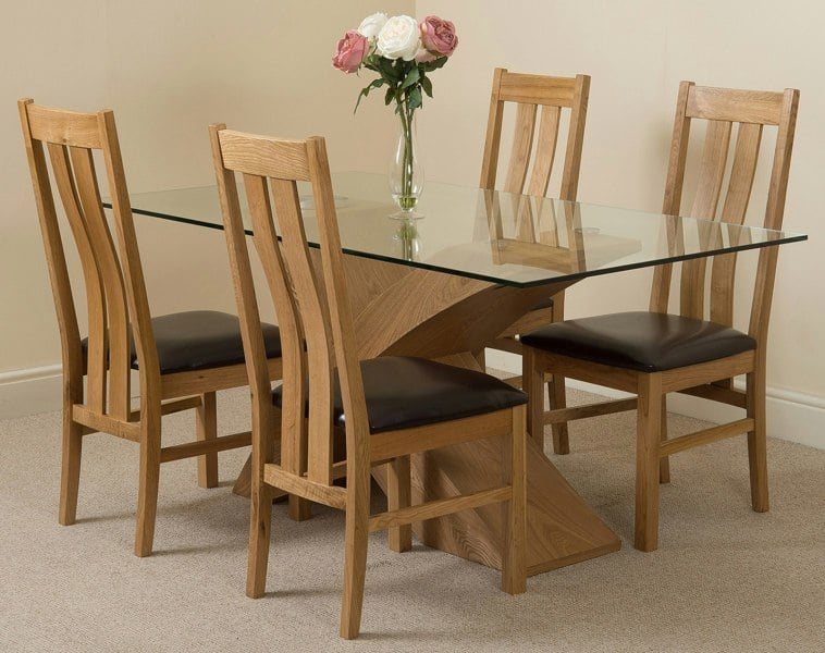 That's Furniture Valencia Oak Small Glass Dining Table & Princeton Oak Chairs