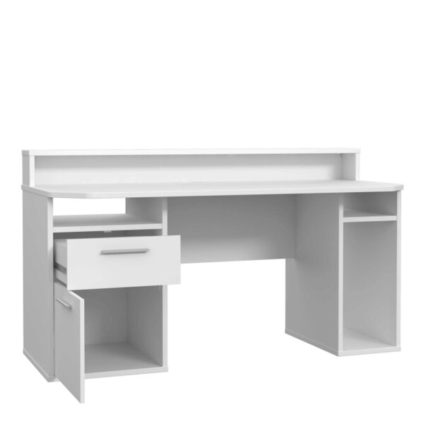 Wyld Haus Valencia White Gaming Desk with LED Strip Lighting and Storage Features