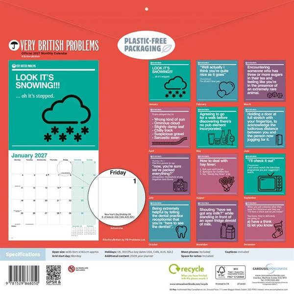 Very British Problems Calendar 2027, Wall Calendars, Month To View, Humour, Gift