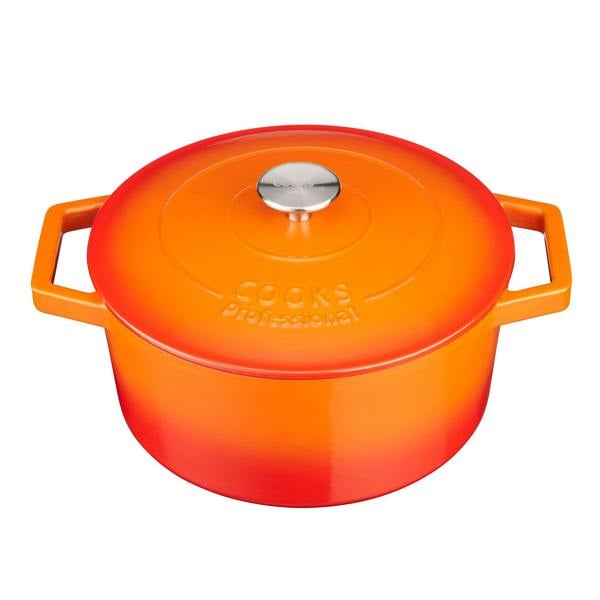 Cooks Professional 26cm Cast Iron Casserole | Orange