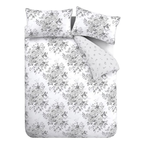 Catherine Lansfield Elinda Floral Grey Duvet Cover Set