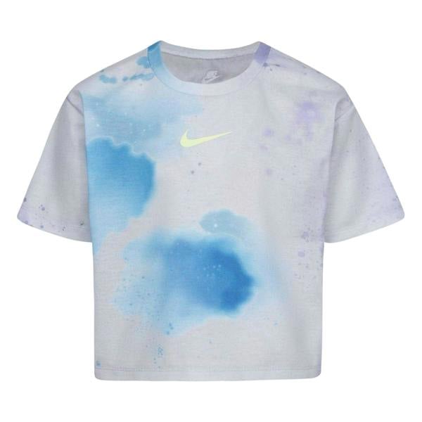 Nike Girls Tie Dye Crew Neck Regular Crop T-Shirt - Photon Dust - 