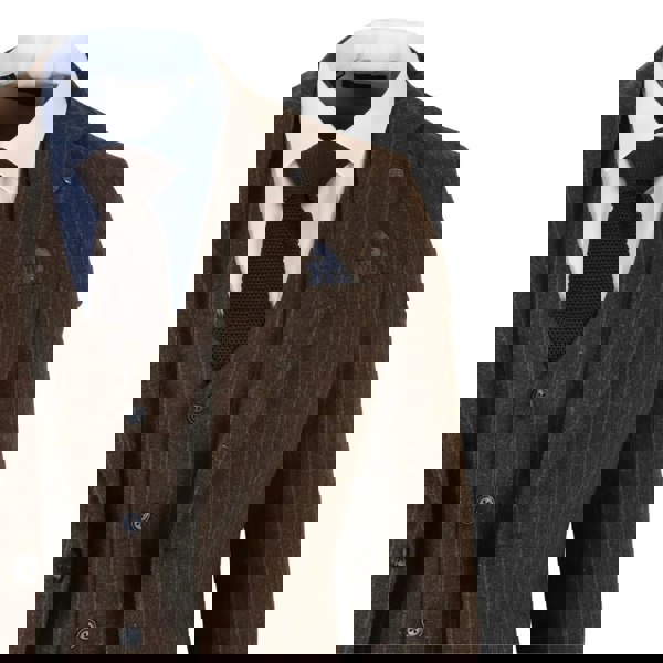 Robert Simon Victor - Men's Brown Pinstripe Slim Fit 3 Piece Suit