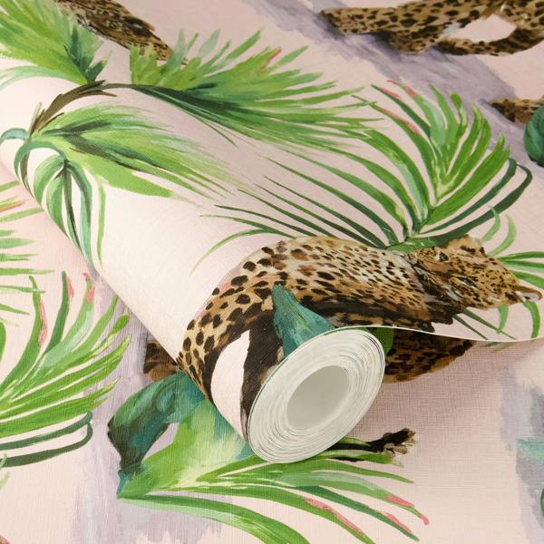 Rasch x Tesa Savanna Leopard Self Adhesive Peel and Stick Textured Wallpaper, Pink