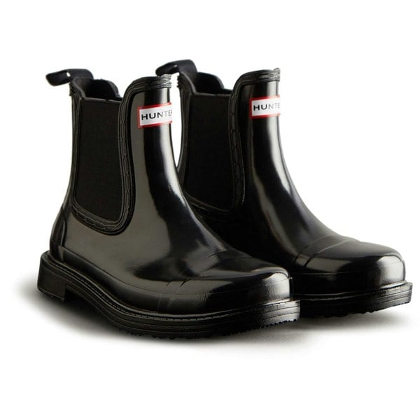 Hunter Commando Gloss Chelsea Boots Womens - Black