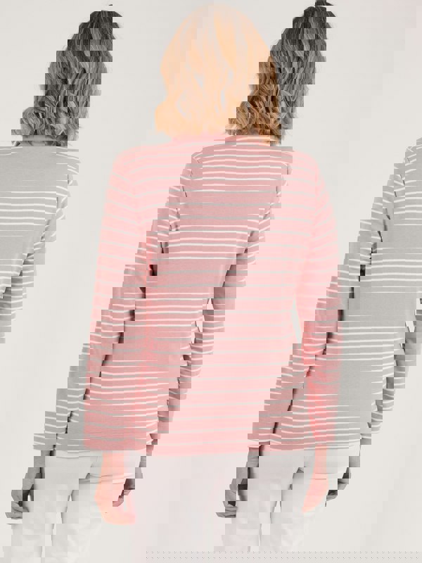 PennyPlain Henley Striped Polo Top - Dusk/ivory