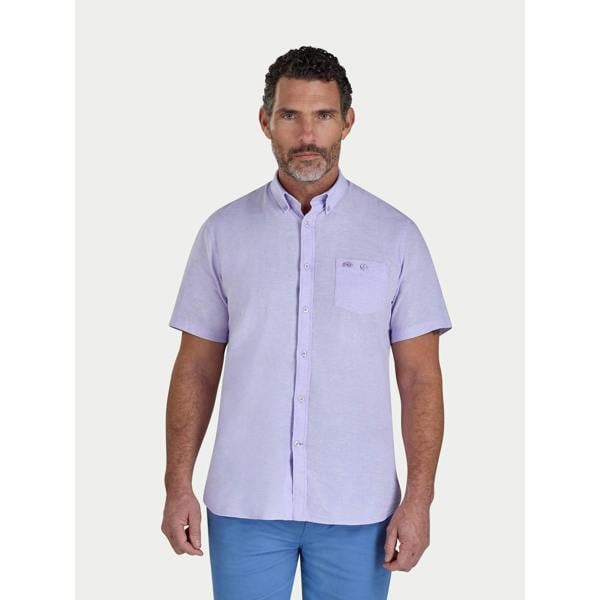 Raging Bull Mens Classic Linen Short-Sleeved Shirt - Lilac - 