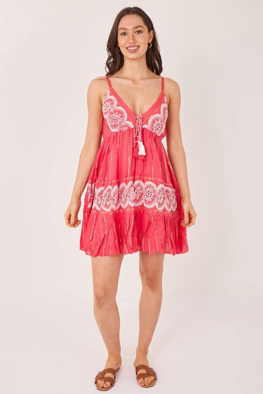 Elaina Fashion Bohemian Lace Detail Mini Dress