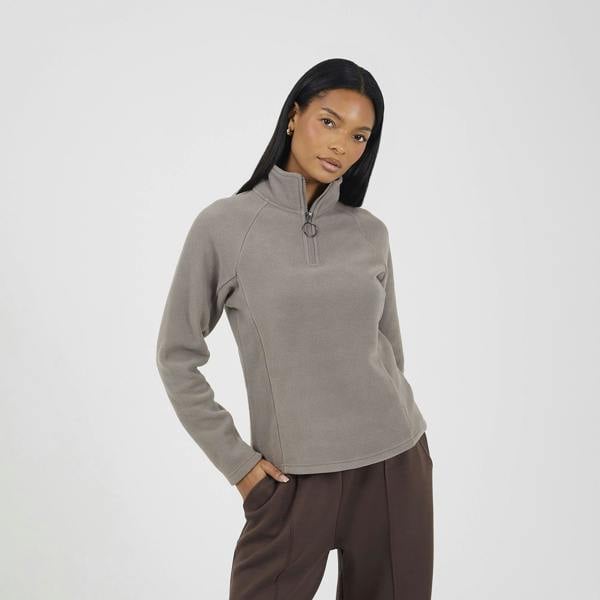 Brave Soul Brown Quarter Zip Polar Fleece Sweatshirt - Brown Image 1
