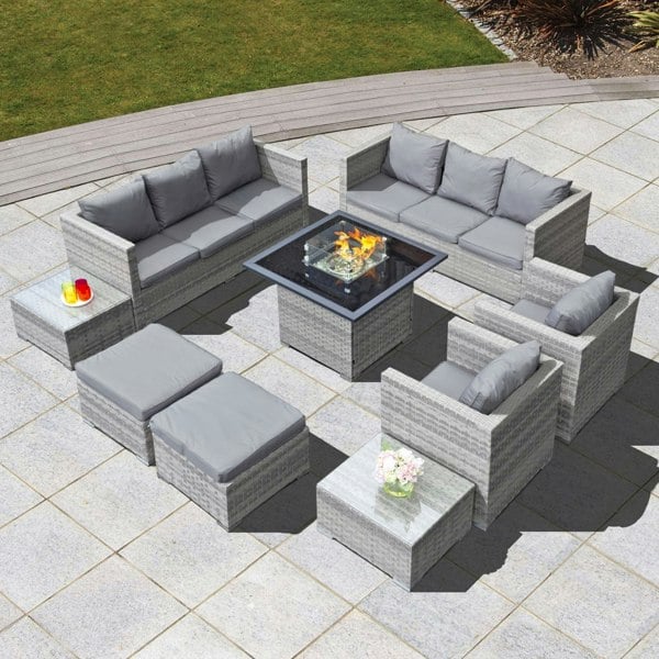 Oseasons Acorn Deluxe Rattan 10 Seat Firepit Modular Set in Dove Grey