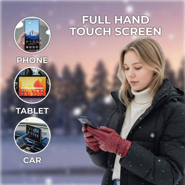 Infinity Leather Womens Italian Leather Winter Studded Design Soft Wool Lining Gloves - L-GLV-601