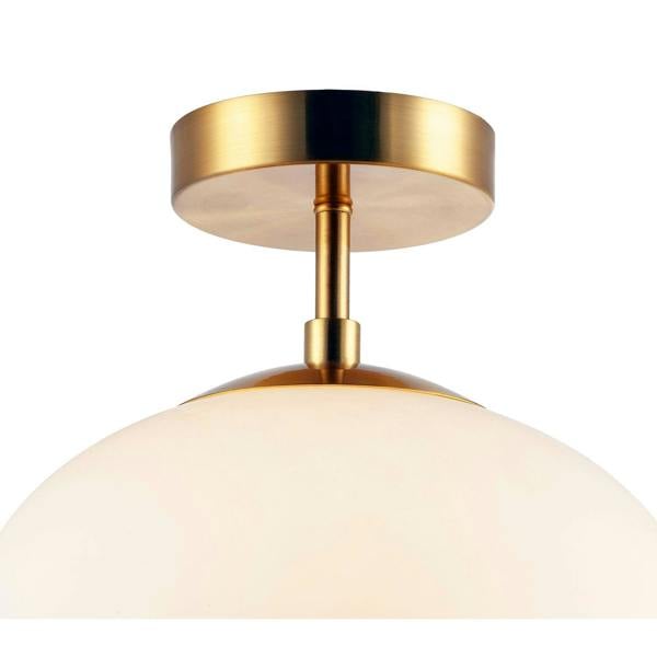 Designer Oval White Glass Globe Bathroom Ceiling Lamp in Antique Brass Image 3