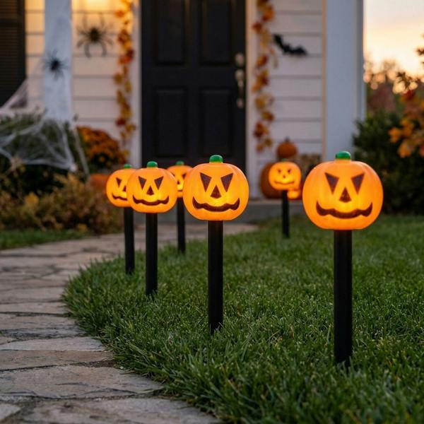 Garden Greatness Set of Five Pumpkin Stake Lights