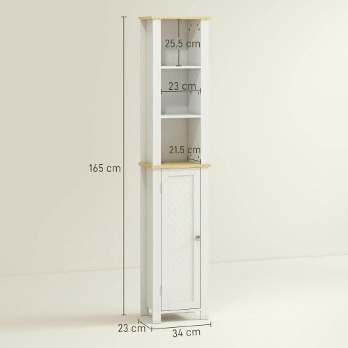 Wyld Haus Nifael Slim Bathroom Storage Cabinet With OFauxn Compartment And Adjustable Shelves White 34 x 23 x 165 cm