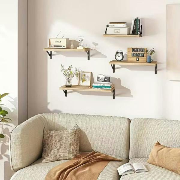 Dyzi Set Of 4 Rustic Wooden Floating Wall Shelves 42cm
