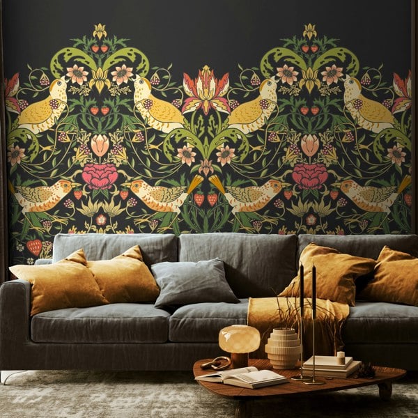 Origin Murals Birds, Fruit and Foliage - Black and Olive