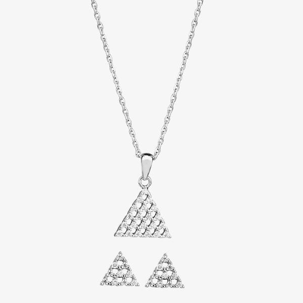 T. H. Baker Silver Pavé Triangular Pendant and Earring Set SET11985