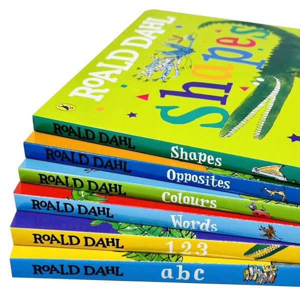 Roald Dahl Early Learning Pre-School Childrens Collection 6 Board Books Collection (Shapes, Words, Colours, Opposites, ABC & 123)