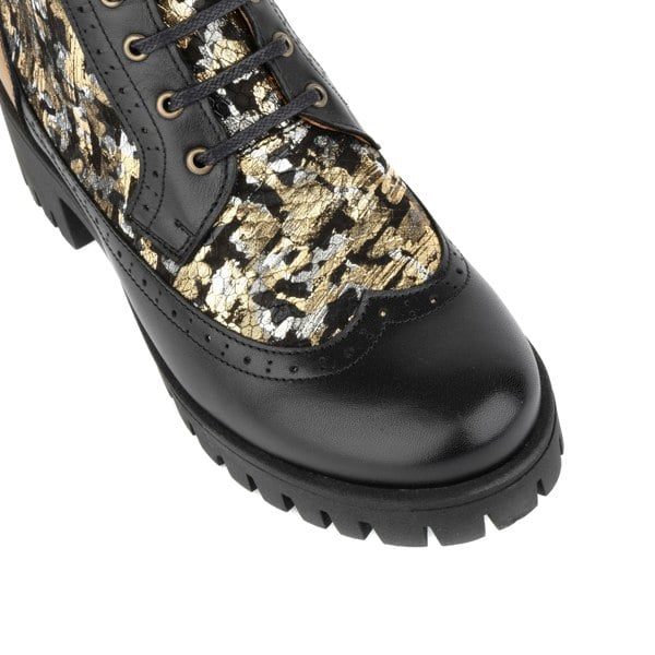 Embassy London Milliner Platform - Floral - Women's leather chunky 1 inch platform ankle boot in gold