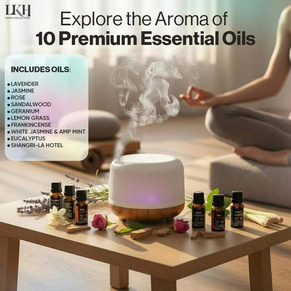 LKH HOME COLLECTION LKH Aroma Diffuser & Humidifier 300ml with Remote & Timer - Aromatherpay Ultrasonic Mist 10 Essential Oils & USB Powered