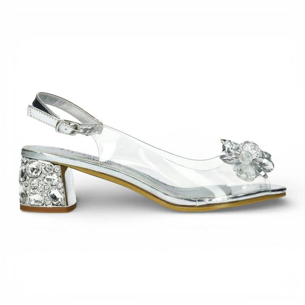 Laura Vita Mily 22 - Women’s Clear Silver Slip-On Heel Sandals