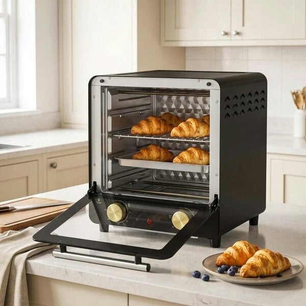 Mini Oven, 15 L Electric Oven and Grill w/ 60-230℃ Adjustable Temperature, 60 Minute Timer, Includes Baking Tray, Black