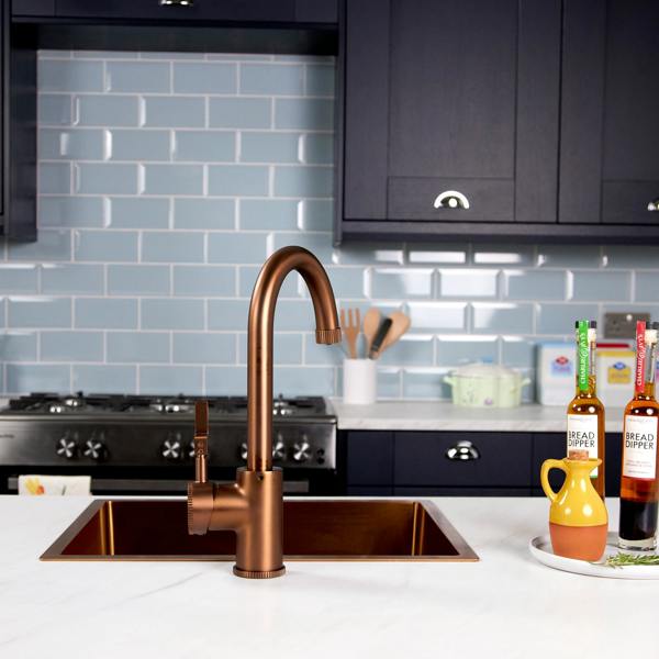 Flode kraft Solo | Industrial Style Single Lever 3 in 1 Instant Boiling Tap | Brushed Copper Finish