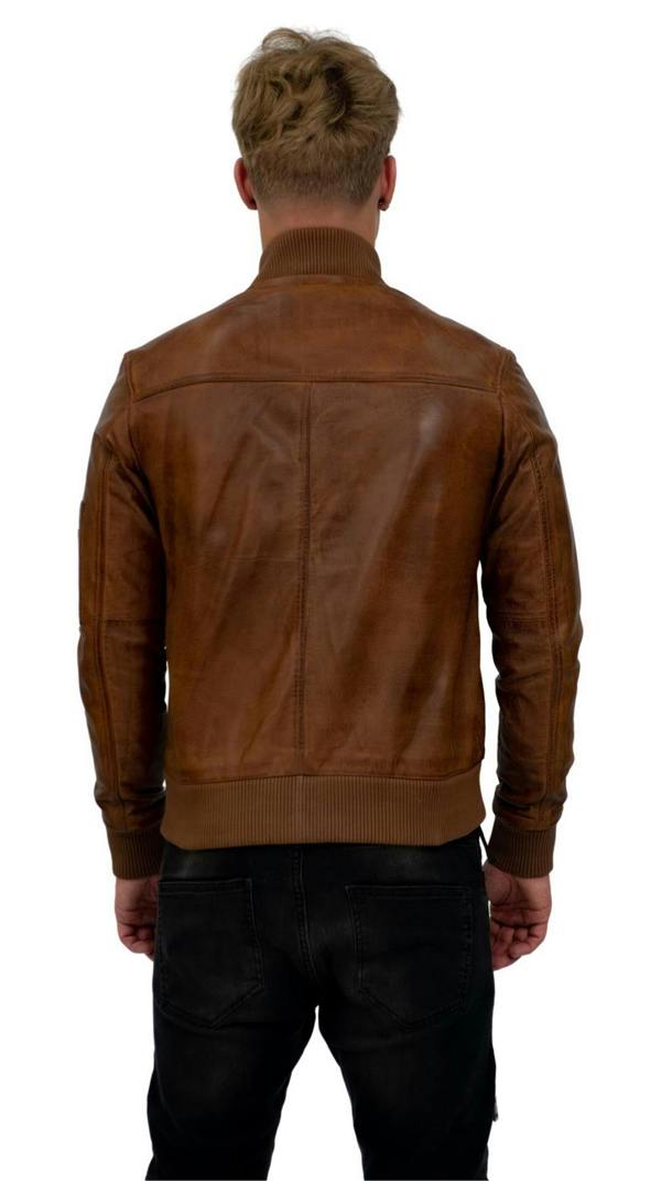 Infinity Leather Mens Retro MA-1 Leather Bomber Jacket-Arlington