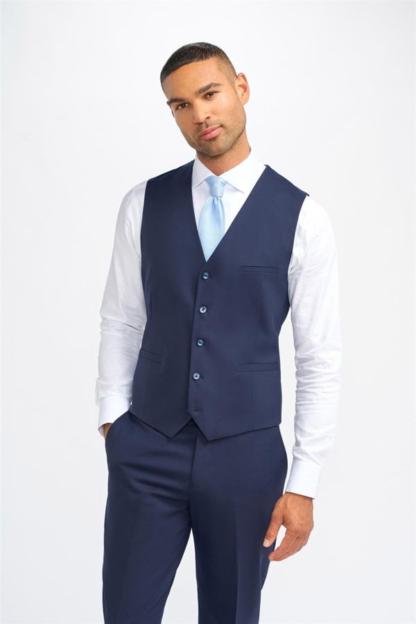 House of Cavani James Navy Super 130s Wool Waistcoat