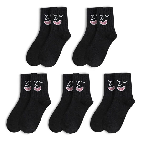 Anyfootwear 5 Pairs Black Unisex Funny Kawaii Socks 5–9