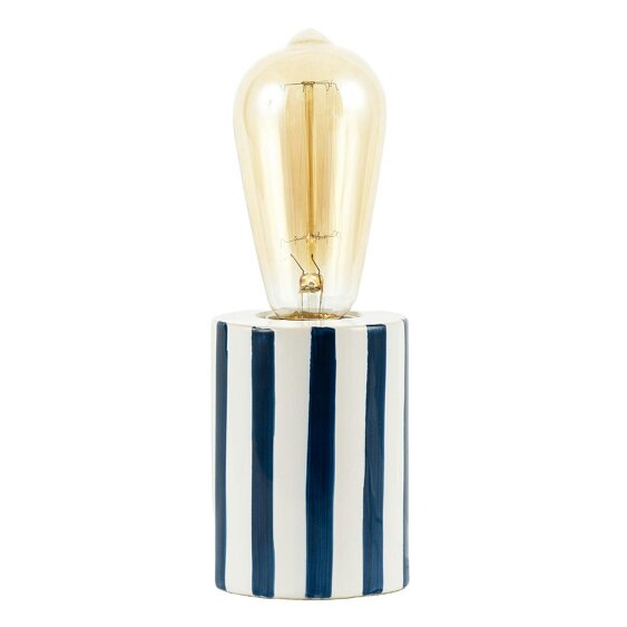 Happy Homewares Coastal Midnight Blue and White Gloss Striped Ceramic Table Lamp