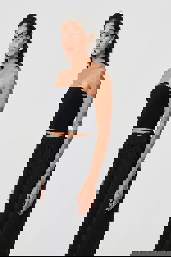 Black | Floral High Waist Stretchy Crop Trousers
