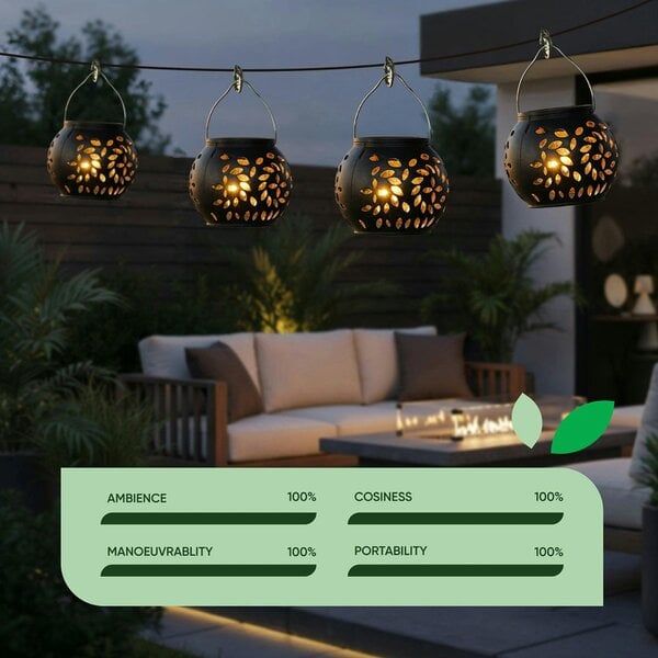 Gardenwize Pack of 4 Hanging Versatile Solar Lanterns – 2-in-1 Tabletop & Hanging LED Garden Lights
