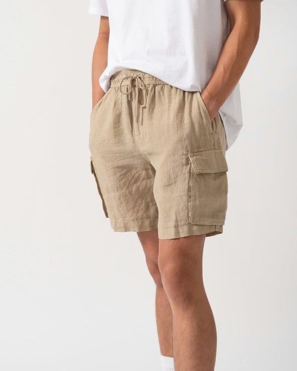 GANT Mens Regular Fit Drawstring Linen Cargo Shorts - 270 Concrete Beige - CHO - Designer Mens Shorts