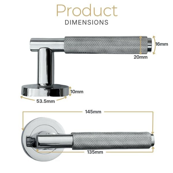 EDH Door Hardware Polished Chrome Knurled Door Handles on Round Rose – Handle Sets