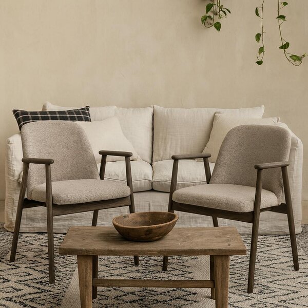 Wyld Haus Set of 2 Kampala Beige Monza Upholstered Dining Chairs With Armrest