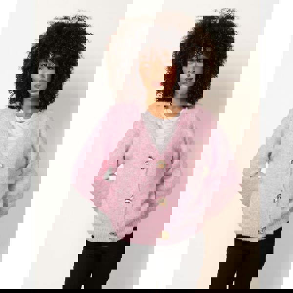 Blue Vanilla Gold Tone Flower Embossed Button Cardigan