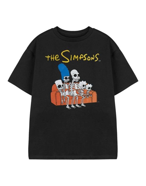 The Simpsons Boys Black Skeleton Couch Short Sleeved T-Shirt