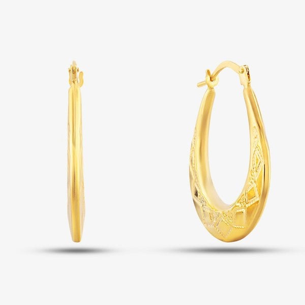 T. H. Baker 9ct Yellow Gold Patterned Oval Creole Earrings UER120Y