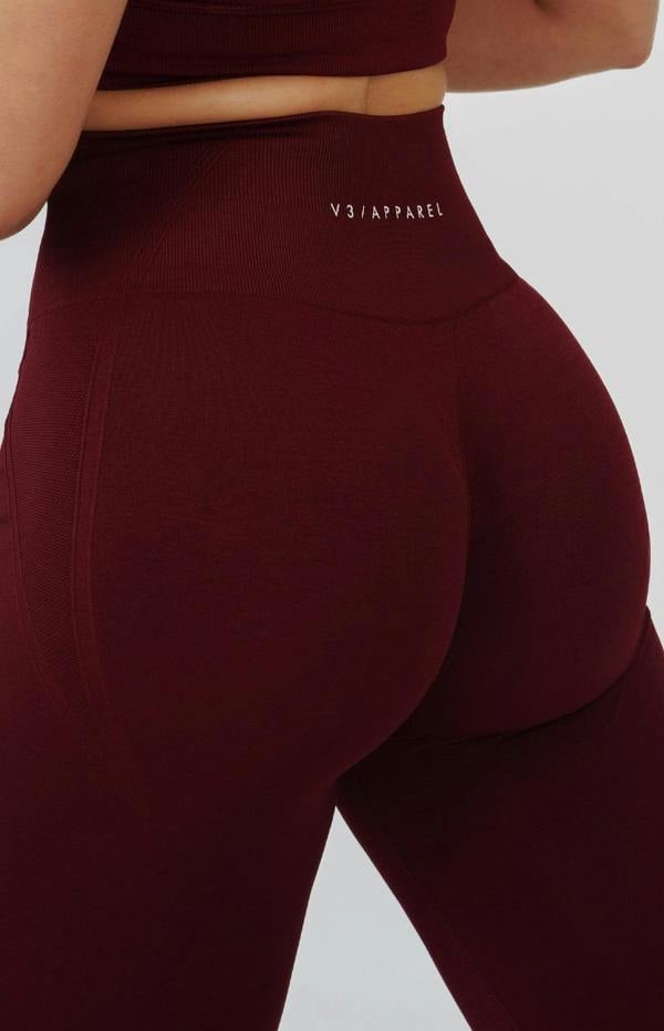 V3 Apparel Tempo Seamless Scrunch Leggings & Multi-Way Sports Bra Set - Pomegranate Red