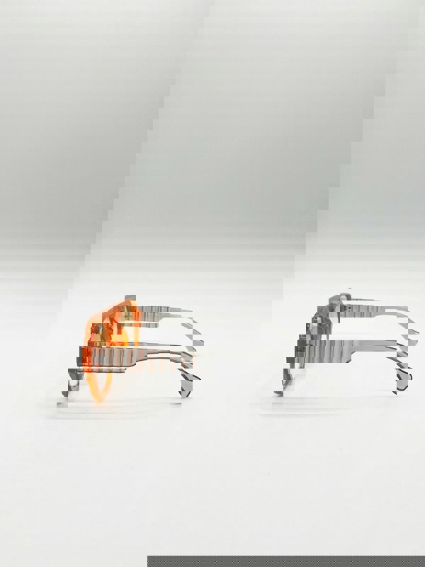 SVNX Retro Ribbed Navigator Sunglasses in Orange Grey