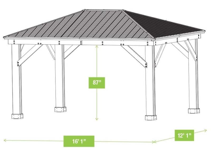 Yardistry Wooden Gazebo 12ft x 16ft (3.7m x 4.9m), Meridian Series 3.7m x 4.9m Wooden Gazebo 7