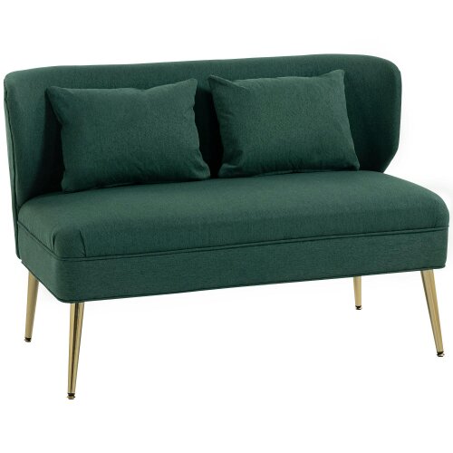 Wyld Haus Madi Linen Effect Dark Green 2 Seater Sofa With Wingback Design And Gold Metal Legs