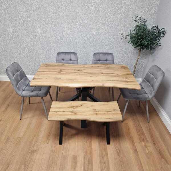 Kosy Koala Dining Set with Bench and 4 Grey Velvet Chairs Stylish Dining Room Furniture Set