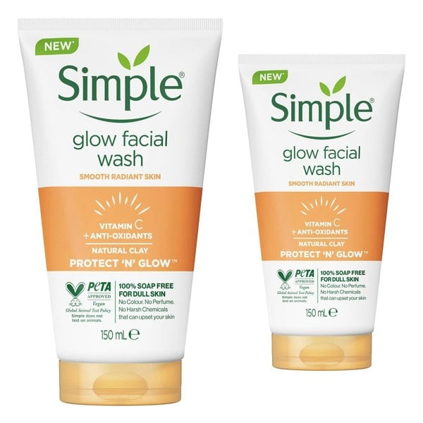 Simple Protect & Glow Express Glow Clay Polish Face Wash 150ml, 2 Pack