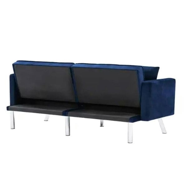 Kosy Koala Sofa Bed 2 Seater Blue Velvet Click Clack Sofa Settee Recliner Couch with Metal Legs 2 Pillows